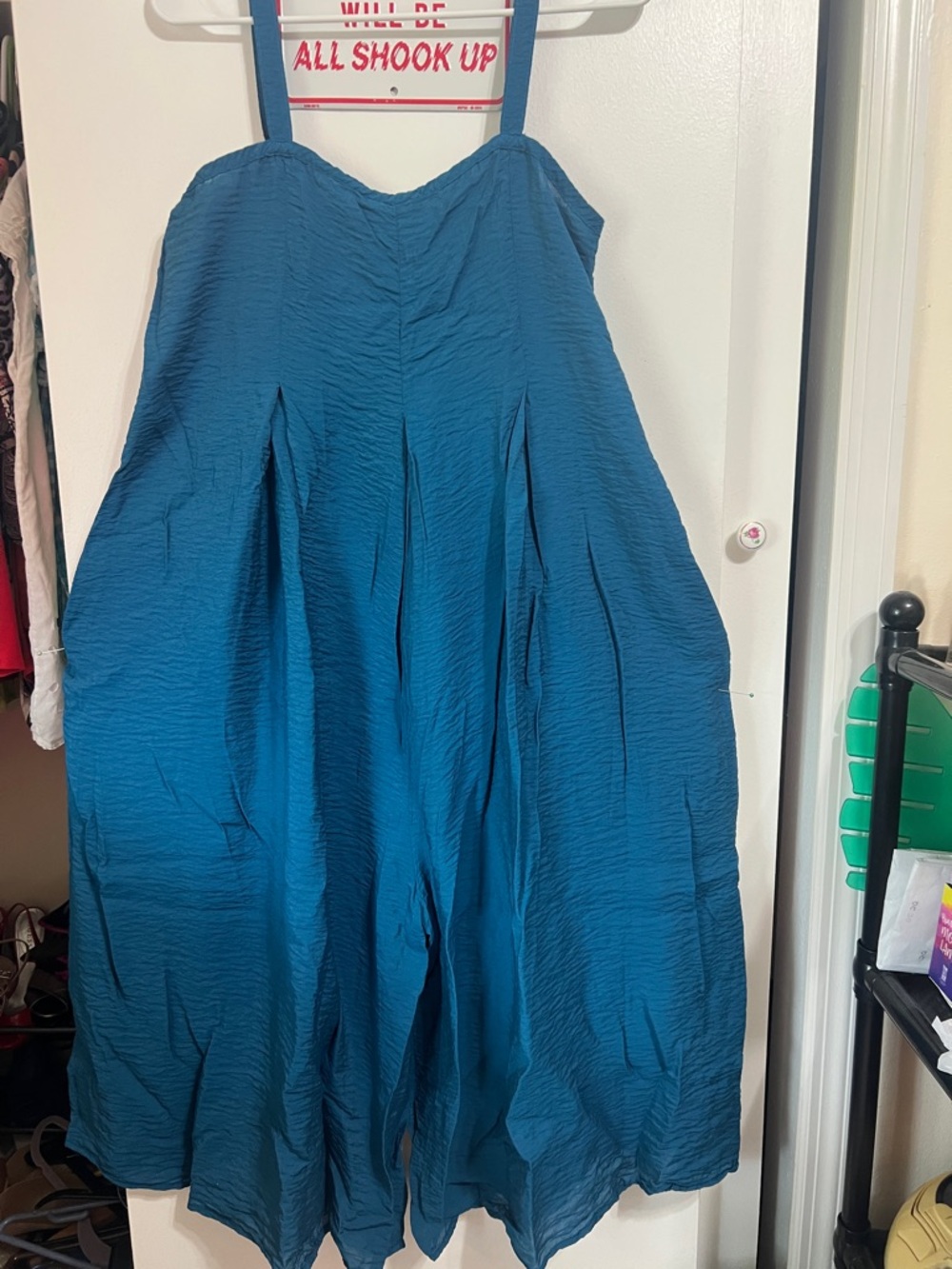 Teal Wide-Leg Jumpsuit with Pleated Detail in beautiful teal green color